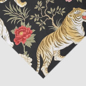 Elegant Black Chinoiserie Tiger and Peony Pattern Seidenpapier (Ausschnitt)