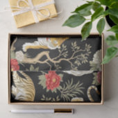 Elegant Black Chinoiserie Tiger and Peony Pattern Seidenpapier (Geschenk)