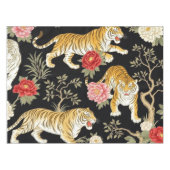 Elegant Black Chinoiserie Tiger and Peony Pattern Tischdecke (Vorderseite (Horizontal))