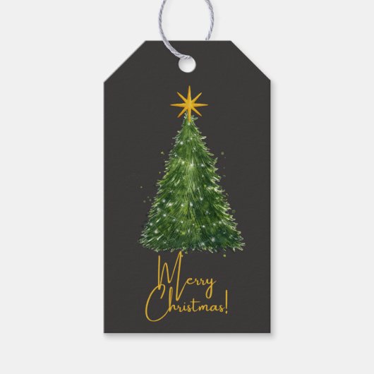 Elegant Black Christmas Tree Gift Tag Geschenkanhänger (Vorderseite)