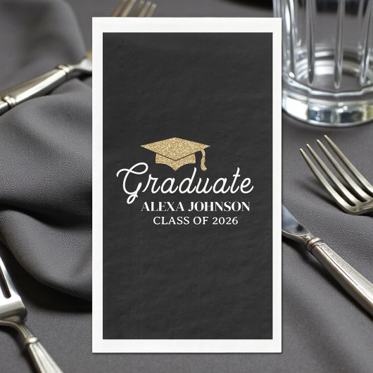 Elegant Black Class Of 2026 Graduation Serviette