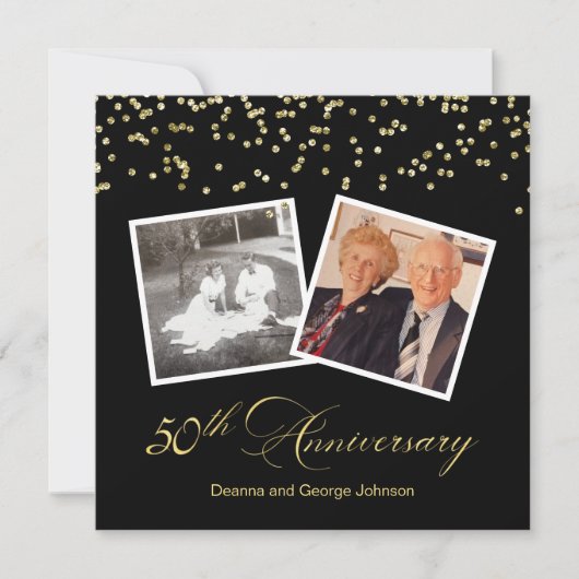 Elegant Black Confetti 50. Hochzeitstag Einladung (Vorderseite)