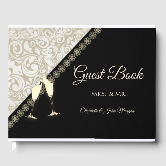 Elegant Black,Damask Gästebuch (Vorderseite)