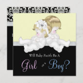 Elegant Black Damask Gender Reveal Einladung (Vorne/Hinten)