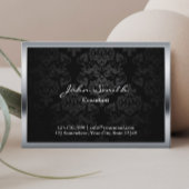 Elegant Black Damask Metal Gerahmt Visitenkarte