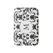Elegant Black Damask Monogram Badematte (Vorderseite Vertikal)