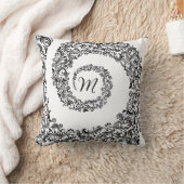 Elegant Black Damask Monogram Kissen (Decke)