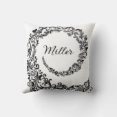 Elegant Black Damask Monogram Kissen (Rückseite)
