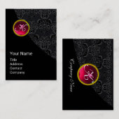 ELEGANT BLACK DAMASK PINK RUBY GEMSTONE MONOGRAMM VISITENKARTE (Vorne/Hinten)
