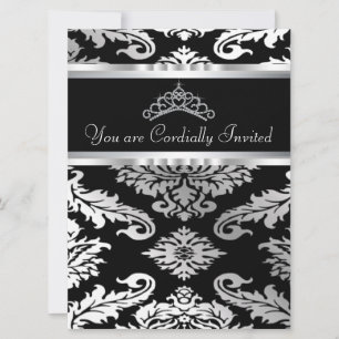 Elegant Black Damask Quinceanera Einladung