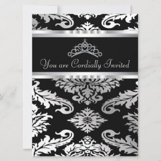 Elegant Black Damask Quinceanera Einladung
