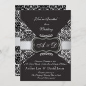 Elegant Black Damask und Silberhochzeit Einladung (Vorne/Hinten)