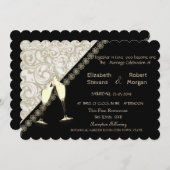 Elegant Black, Damask Wedding Einladung (Vorne/Hinten)