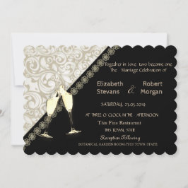 Elegant Black, Damask Wedding Einladung