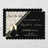 Elegant Black, Damask Wedding Save the Date (Vorne/Hinten)