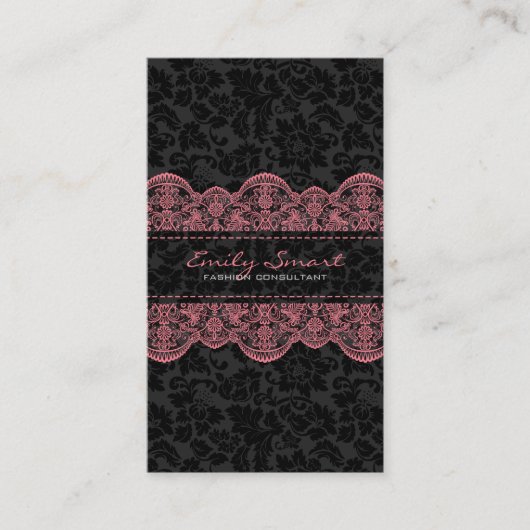 Elegant Black Damasks Pink Lace Visitenkarte (Vorderseite)