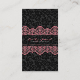 Elegant Black Damasks Pink Lace Visitenkarte
