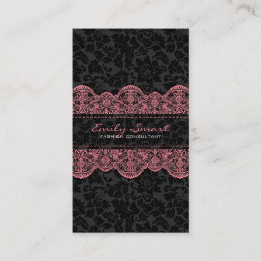 Elegant Black Damasks Pink Lace Visitenkarte (Vorderseite)