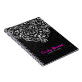 Elegant Black Damasks Silver Metallic Vintage Spit Notizblock (Rechte Seite)