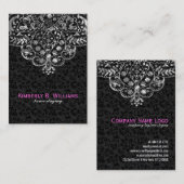 Elegant Black Damasks Silver Metallic Vintage Spit Visitenkarte (Vorne/Hinten)