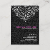 Elegant Black Damasks Silver Metallic Vintage Spit Visitenkarte (Rückseite)