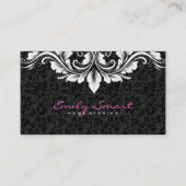 Elegant Black Damasks White Floral Lace Visitenkarte (Vorderseite)