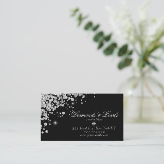 Elegant Black Diamond Jewel Designed Sparkle Visitenkarte (Stehend Vorderseite)