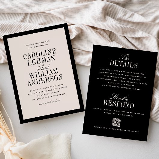 Elegant Black Double-Sided Wedding  Einladung