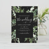 Elegant Black & Eucalyptus Wedding Einladung (Stehend Vorderseite)