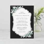 Elegant Black Eukalyptus Greenery Wedding Einladung (Stehend Vorderseite)