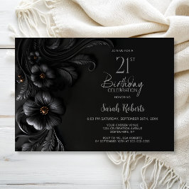 Elegant Black Floral 21st Birthday Party Einladung