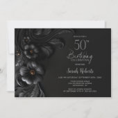 Elegant Black Floral 50th Birthday Party Einladung (Vorderseite)