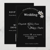 Elegant Black Floral Arch Typography Wedding Einladung (Vorne/Hinten)