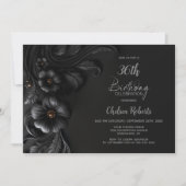 Elegant Black Floral Birthday Party Einladung (Vorderseite)