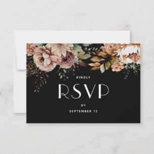 Elegant Black Floral Boho Wedding Wahl RSVP Karte