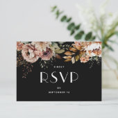 Elegant Black Floral Boho Wedding | Wahl RSVP Karte (Stehend Vorderseite)