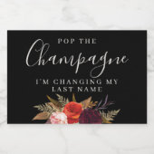 Elegant Black Floral Bridal Shower Schaumweinetikett (Einzelnes Label)