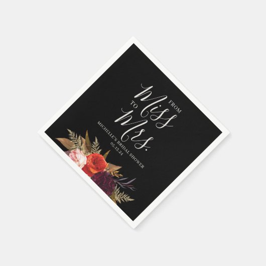 Elegant Black Floral Bridal Shower Serviette (Ecke)