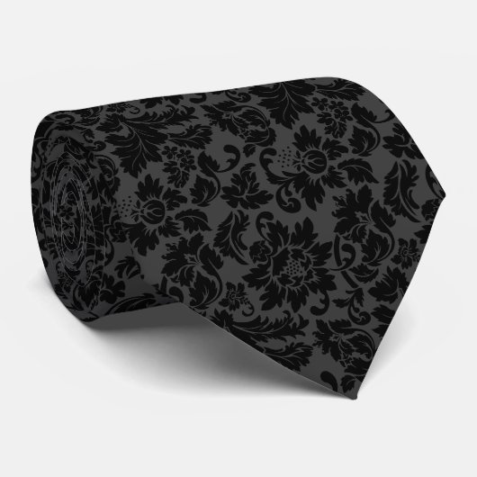 Elegant Black Floral Damasks Krawatte (Gerollt)