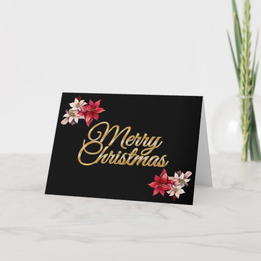Elegant Black Floral frohe Weihnachten personalize (Vorderseite)