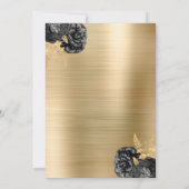 Elegant Black Floral Gold Brushed Metal Wedding Einladung (Rückseite)