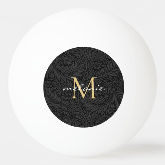 Elegant BlacK Floral Gold Script Monogram Tischtennisball (Vorderseite)