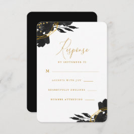 Elegant Black Floral Gold Wedding Rsvp