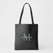 Elegant Black Floral Green Script Monogram Tasche (Vorderseite)