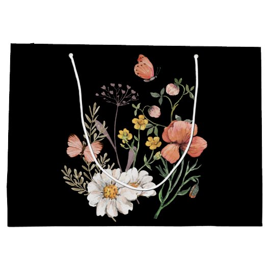Elegant Black Floral Große Geschenktüte (Rückseite)