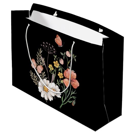 Elegant Black Floral Große Geschenktüte (Rückseite Schrägansicht)