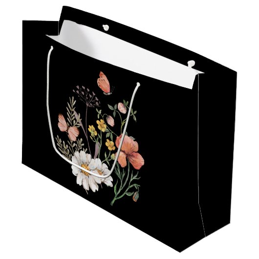 Elegant Black Floral Große Geschenktüte (Vorderseite Schrägansicht)