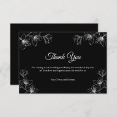 Elegant Black Floral Line Art Wedding  Dankeskarte (Vorne/Hinten)