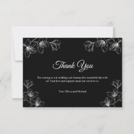 Elegant Black Floral Line Art Wedding  Dankeskarte