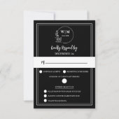 Elegant Black Floral Monogram Response Card RSVP Karte (Vorderseite)